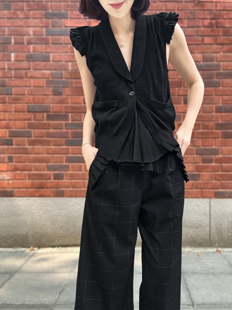 Surprise Sale! Black Layered Ruffle Collared Cashmere Knit Top