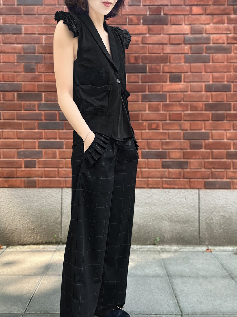 Surprise Sale! Black Layered Ruffle Collared Cashmere Knit Top