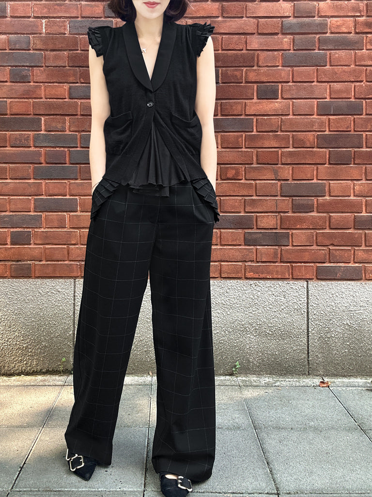 Surprise Sale! Black Layered Ruffle Collared Cashmere Knit Top