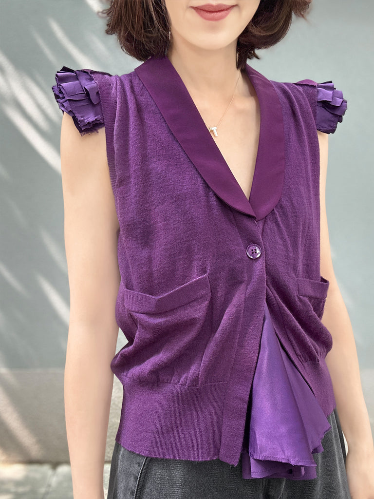 Surprise Sale! Purple Layered Ruffle Collared Cashmere Woollen Knit Top