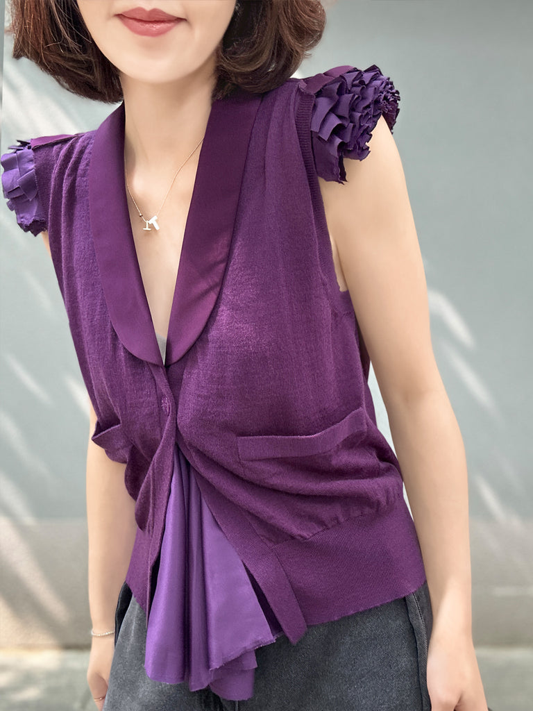Surprise Sale! Purple Layered Ruffle Collared Cashmere Woollen Knit Top