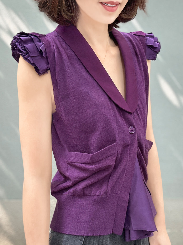 Surprise Sale! Purple Layered Ruffle Collared Cashmere Woollen Knit Top