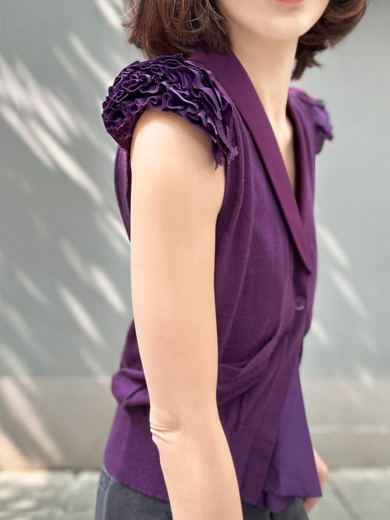 Surprise Sale! Purple Layered Ruffle Collared Cashmere Woollen Knit Top