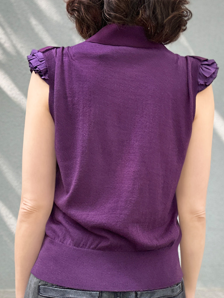 Surprise Sale! Purple Layered Ruffle Collared Cashmere Woollen Knit Top
