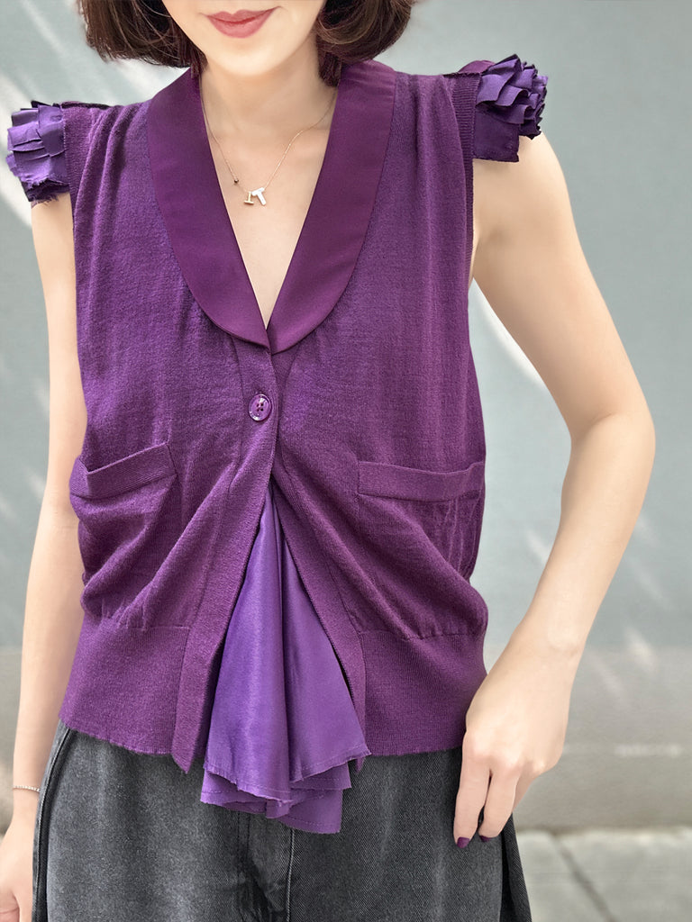 Surprise Sale! Purple Layered Ruffle Collared Cashmere Woollen Knit Top