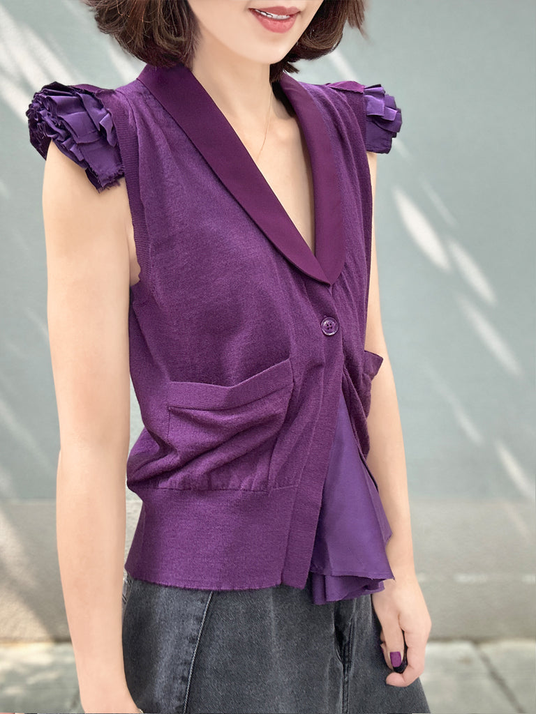Surprise Sale! Purple Layered Ruffle Collared Cashmere Woollen Knit Top