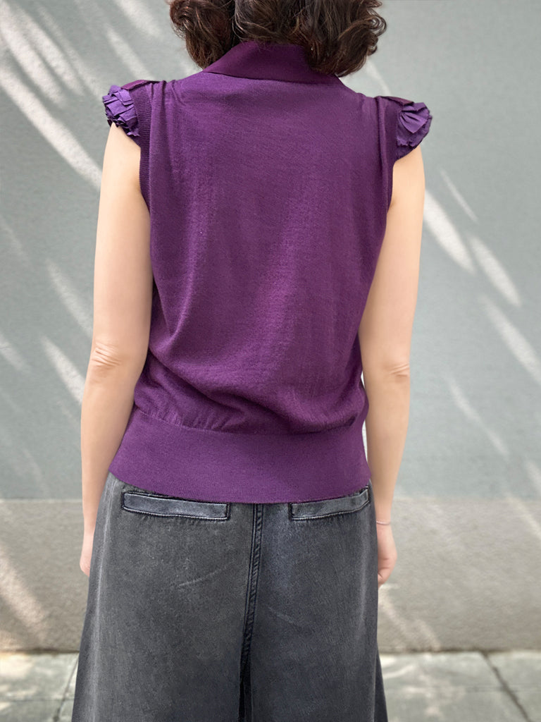 Surprise Sale! Purple Layered Ruffle Collared Cashmere Woollen Knit Top
