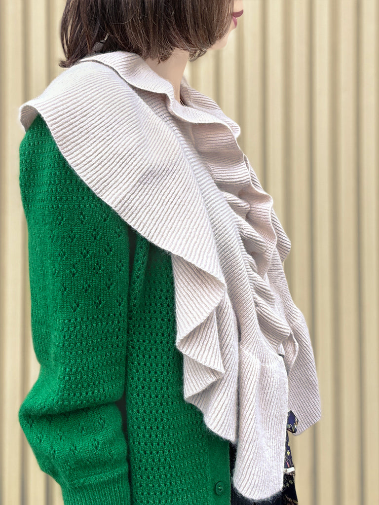 Pinkish Beige Luxe Cashmere Ruffle Collar Wrap