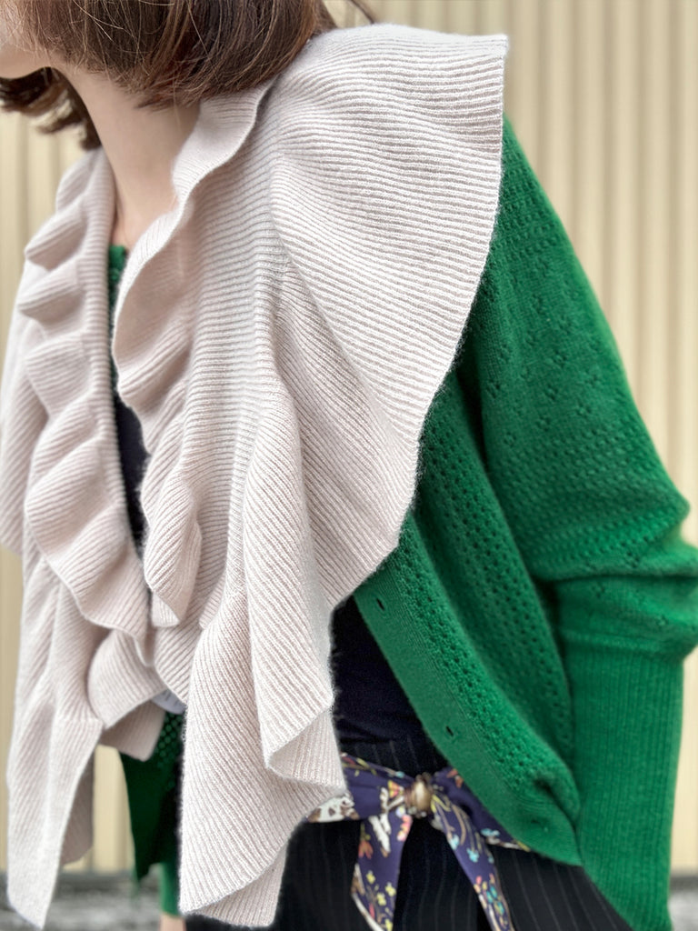 Pinkish Beige Luxe Cashmere Ruffle Collar Wrap