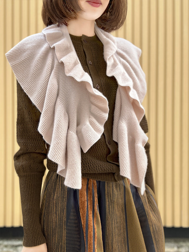 Pinkish Beige Luxe Cashmere Ruffle Collar Wrap