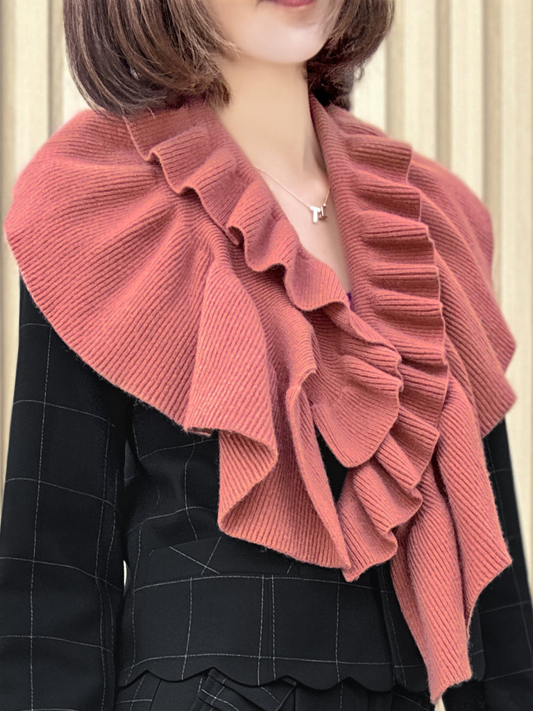Brick Red Luxe Cashmere Ruffle Collar Wrap