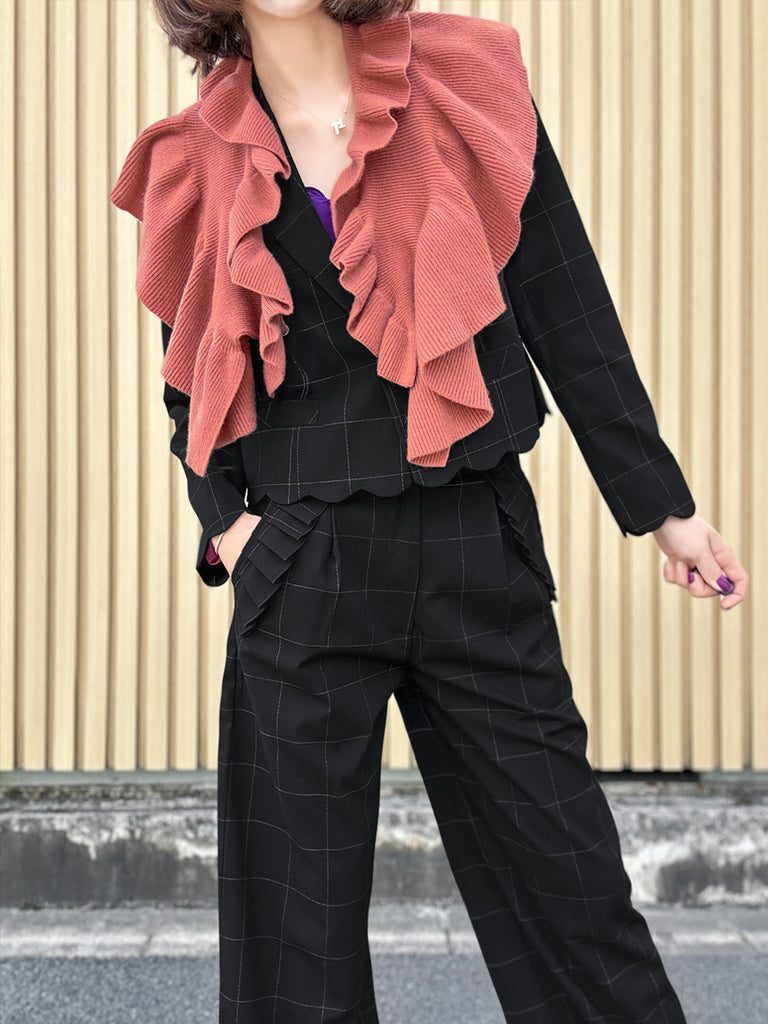 Brick Red Luxe Cashmere Ruffle Collar Wrap