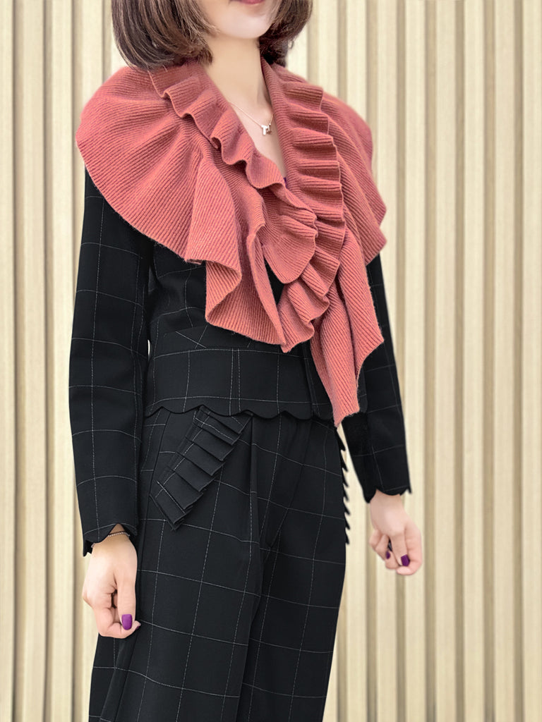 Brick Red Luxe Cashmere Ruffle Collar Wrap