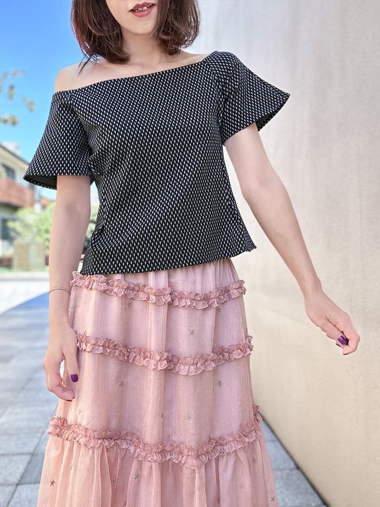 混合圓點荷葉邊分層雪紡透氣超長半身裙