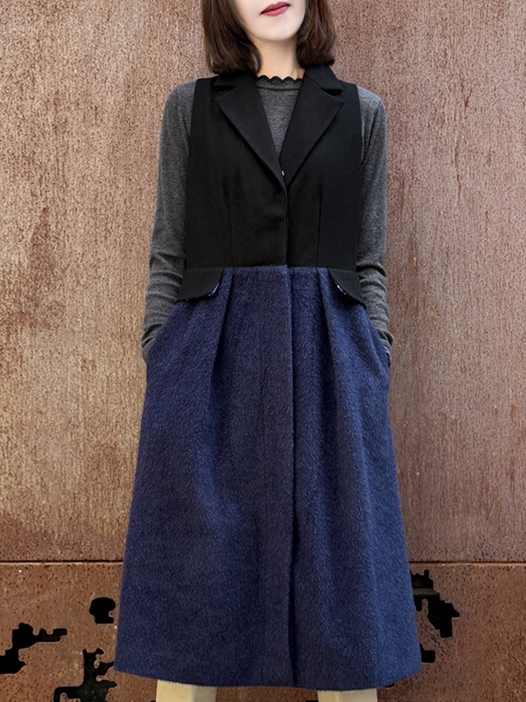 Surprise Sale! Navy/ Black Angora Wool Blend Two-Tone Gilet Dress