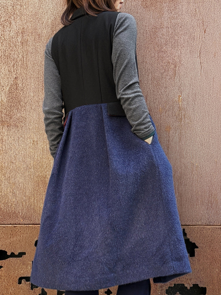 Surprise Sale! Navy/ Black Angora Wool Blend Two-Tone Gilet Dress
