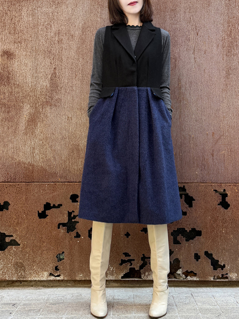 Surprise Sale! Navy/ Black Angora Wool Blend Two-Tone Gilet Dress
