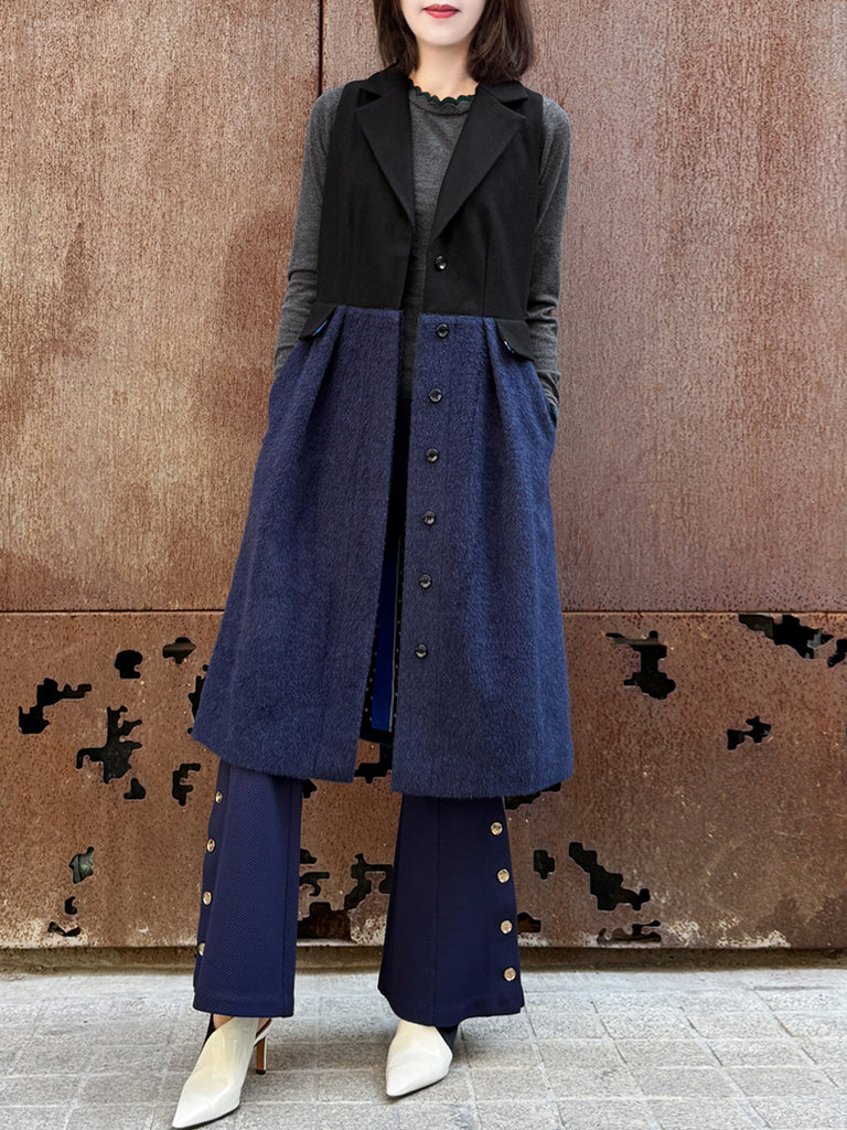 Surprise Sale! Navy/ Black Angora Wool Blend Two-Tone Gilet Dress