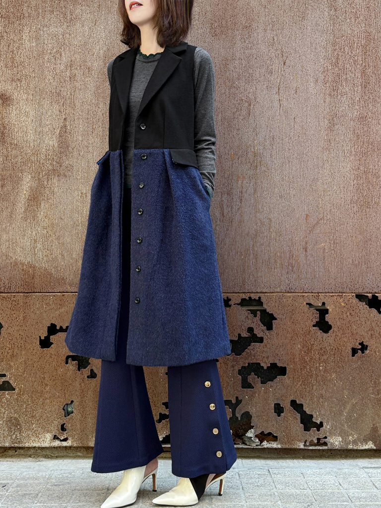 Surprise Sale! Navy/ Black Angora Wool Blend Two-Tone Gilet Dress