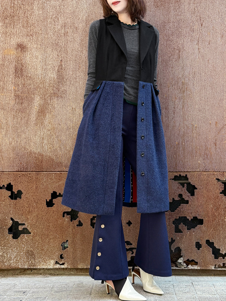 Surprise Sale! Navy/ Black Angora Wool Blend Two-Tone Gilet Dress
