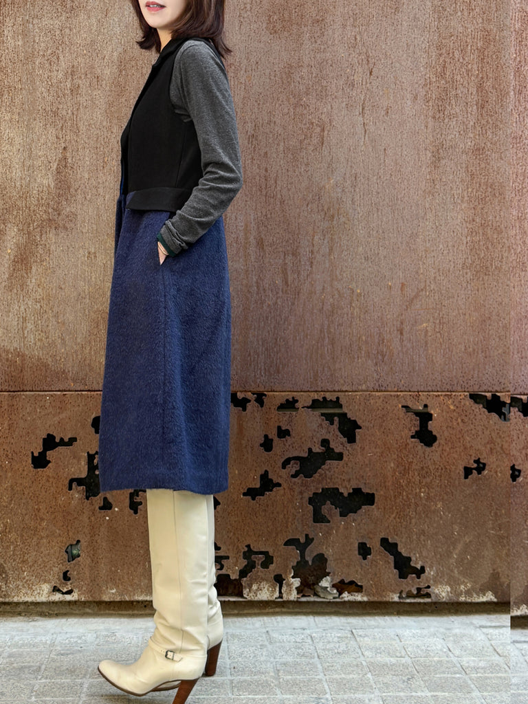 Surprise Sale! Navy/ Black Angora Wool Blend Two-Tone Gilet Dress