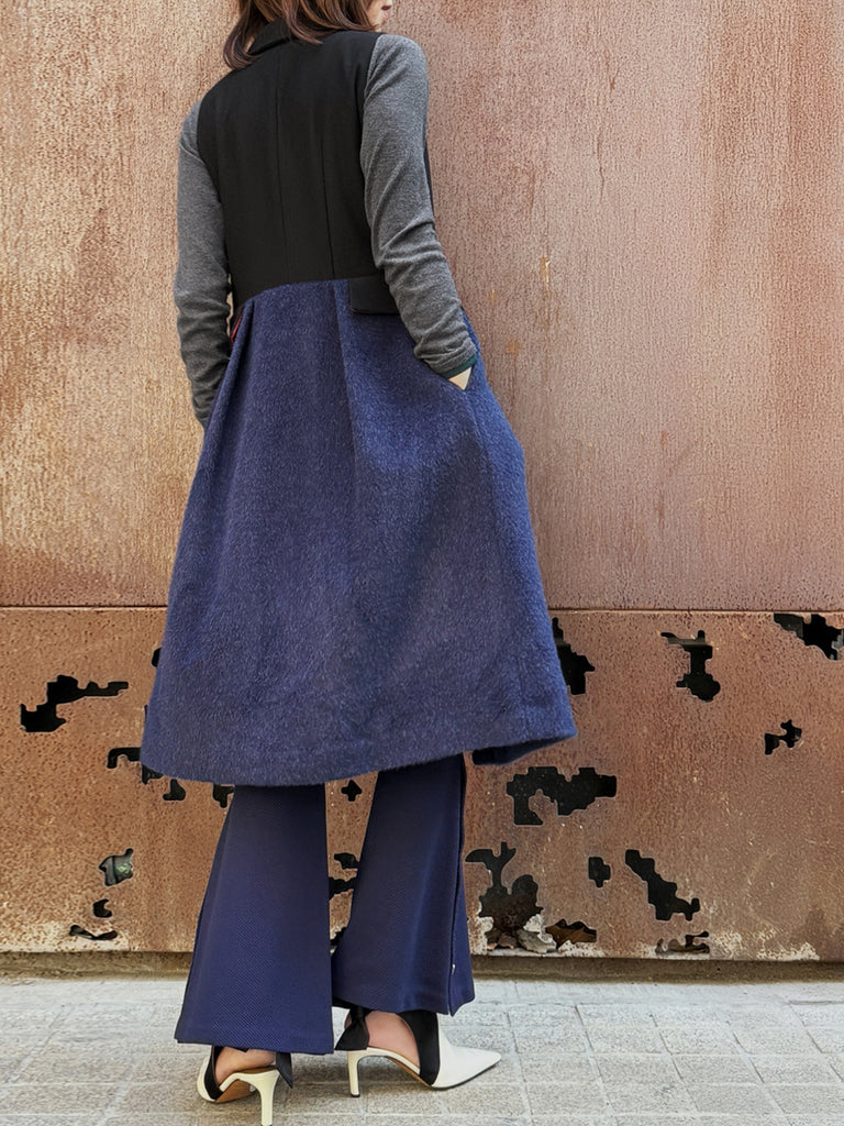 Surprise Sale! Navy/ Black Angora Wool Blend Two-Tone Gilet Dress