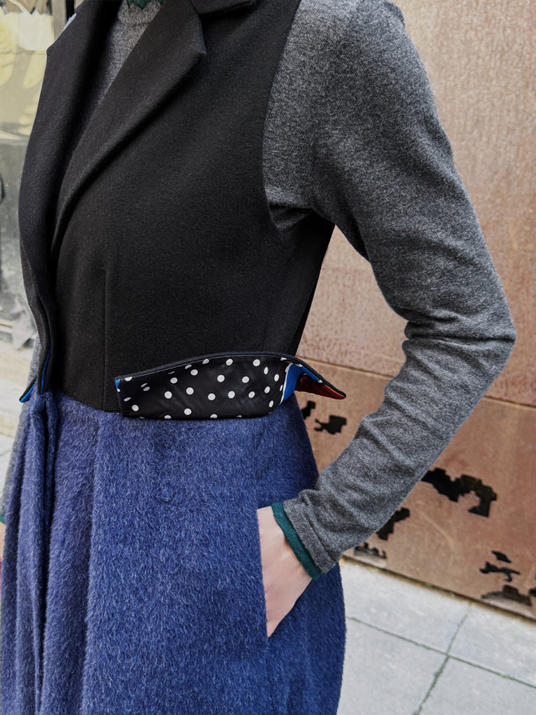 Surprise Sale! Navy/ Black Angora Wool Blend Two-Tone Gilet Dress