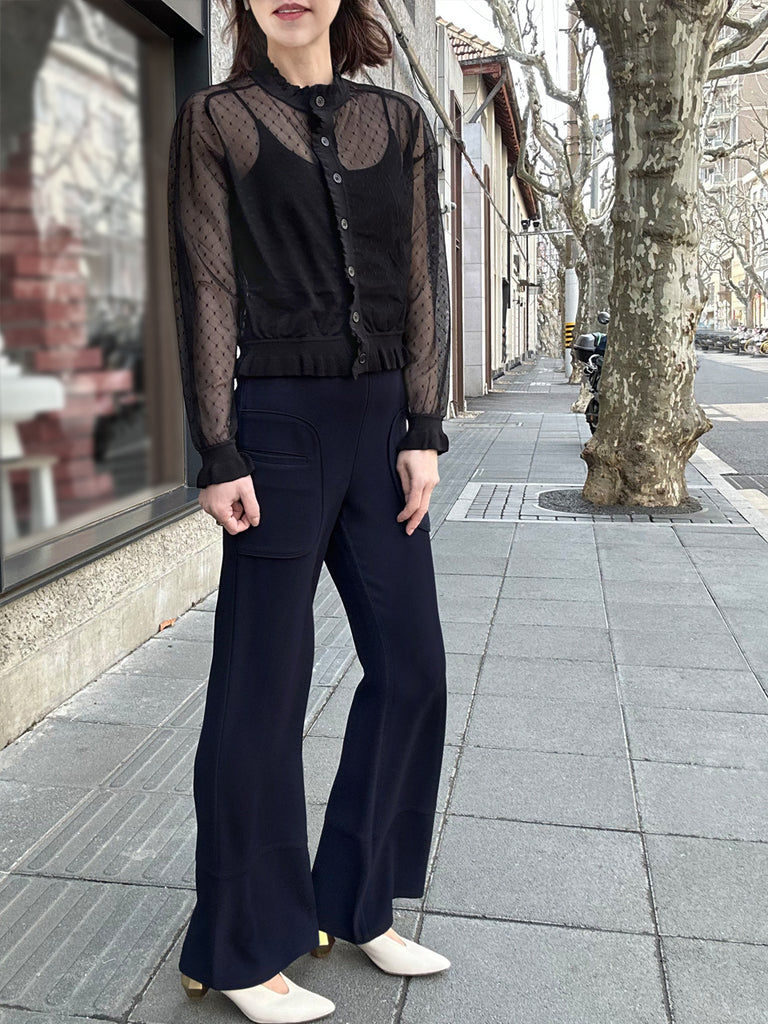 Modern Navy Patch Pocket Tonal Stitch Canvas Pants