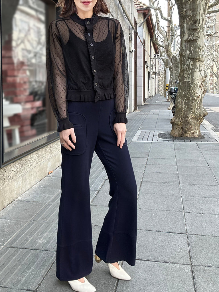 Modern Navy Patch Pocket Tonal Stitch Canvas Pants