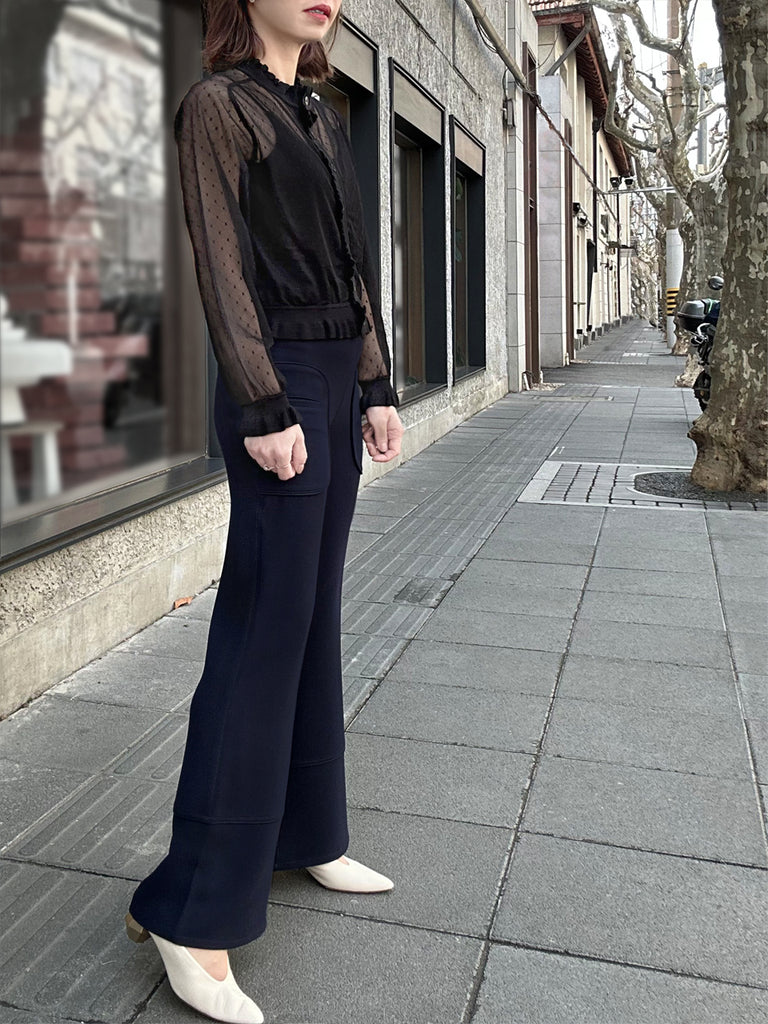 Modern Navy Patch Pocket Tonal Stitch Canvas Pants