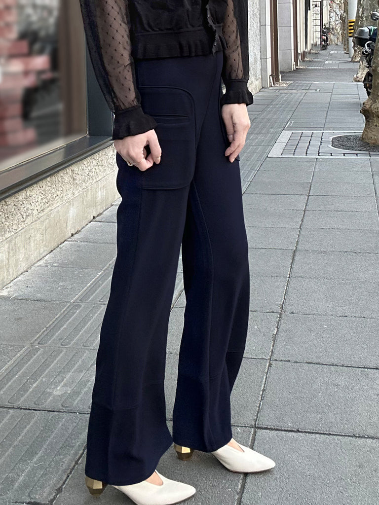 Modern Navy Patch Pocket Tonal Stitch Canvas Pants