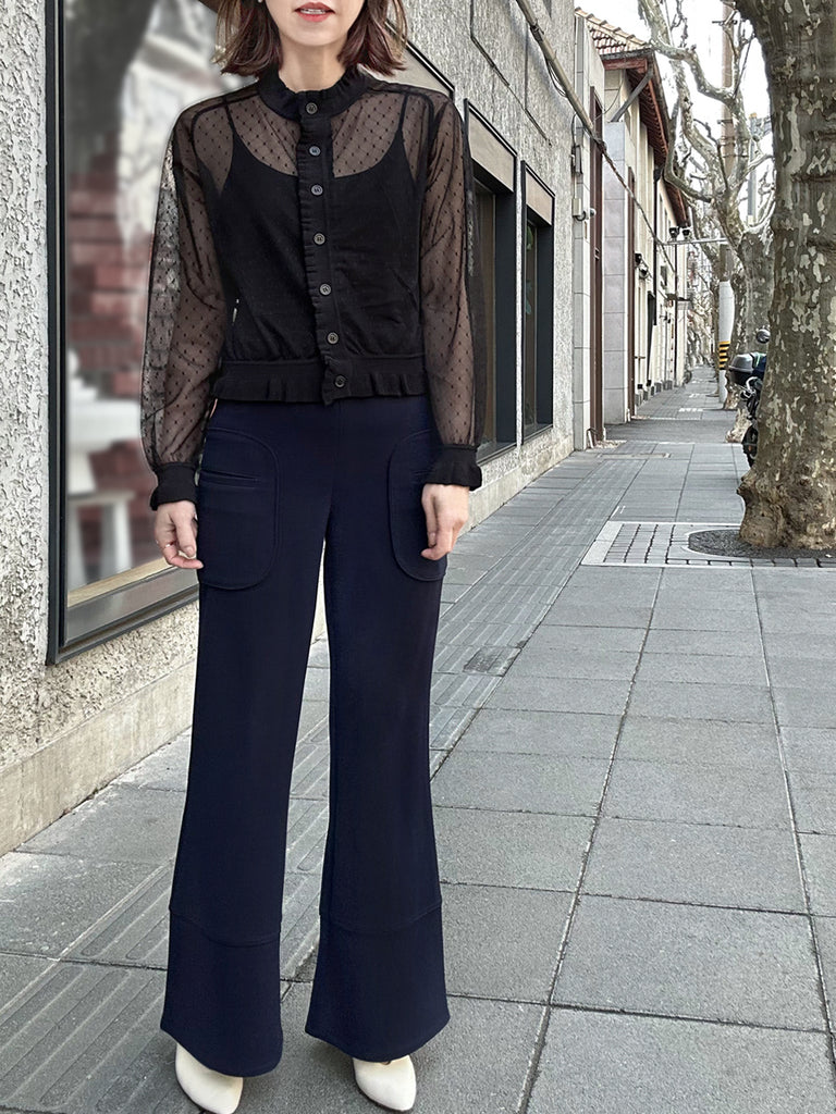 Modern Navy Patch Pocket Tonal Stitch Canvas Pants