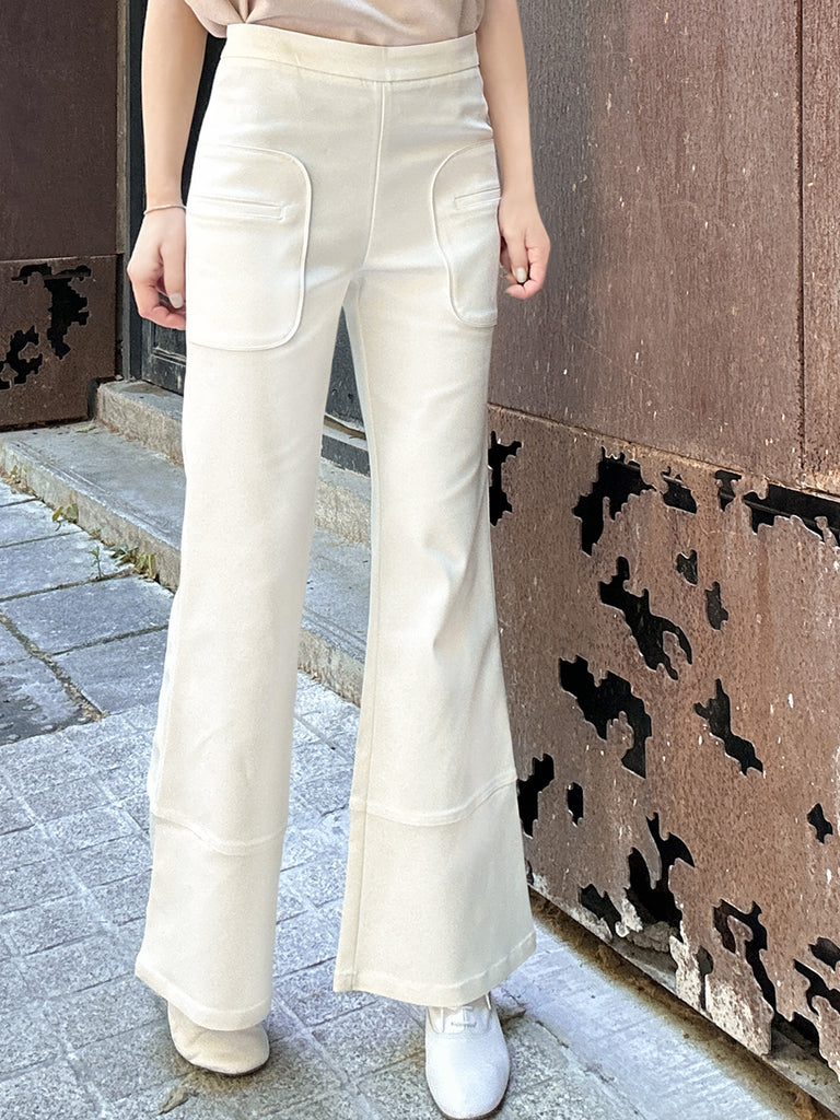 Creamy White Patch Pocket Tonal Stitch Canvas Pants