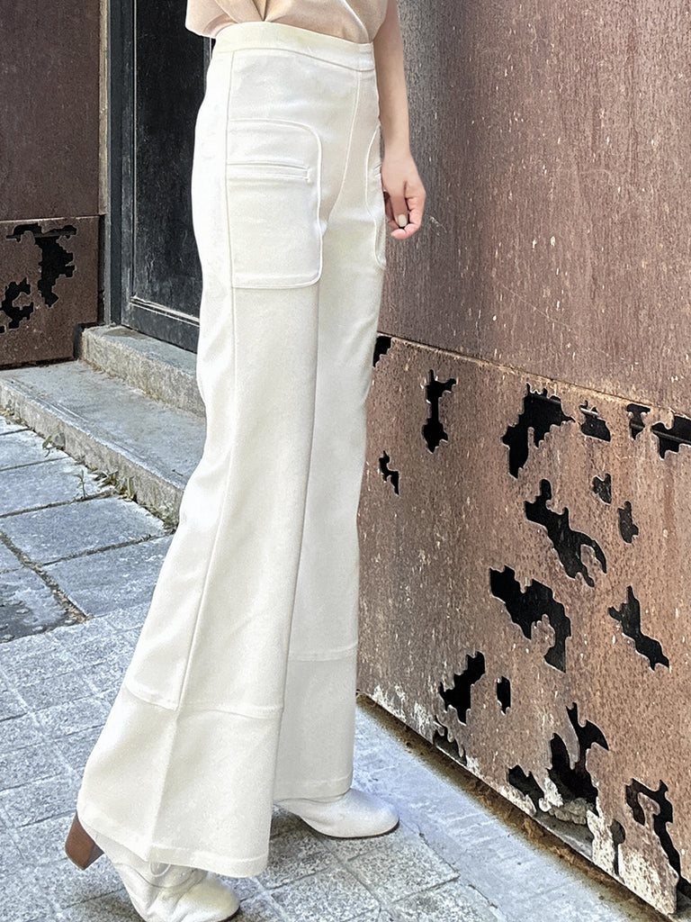 Creamy White Patch Pocket Tonal Stitch Canvas Pants