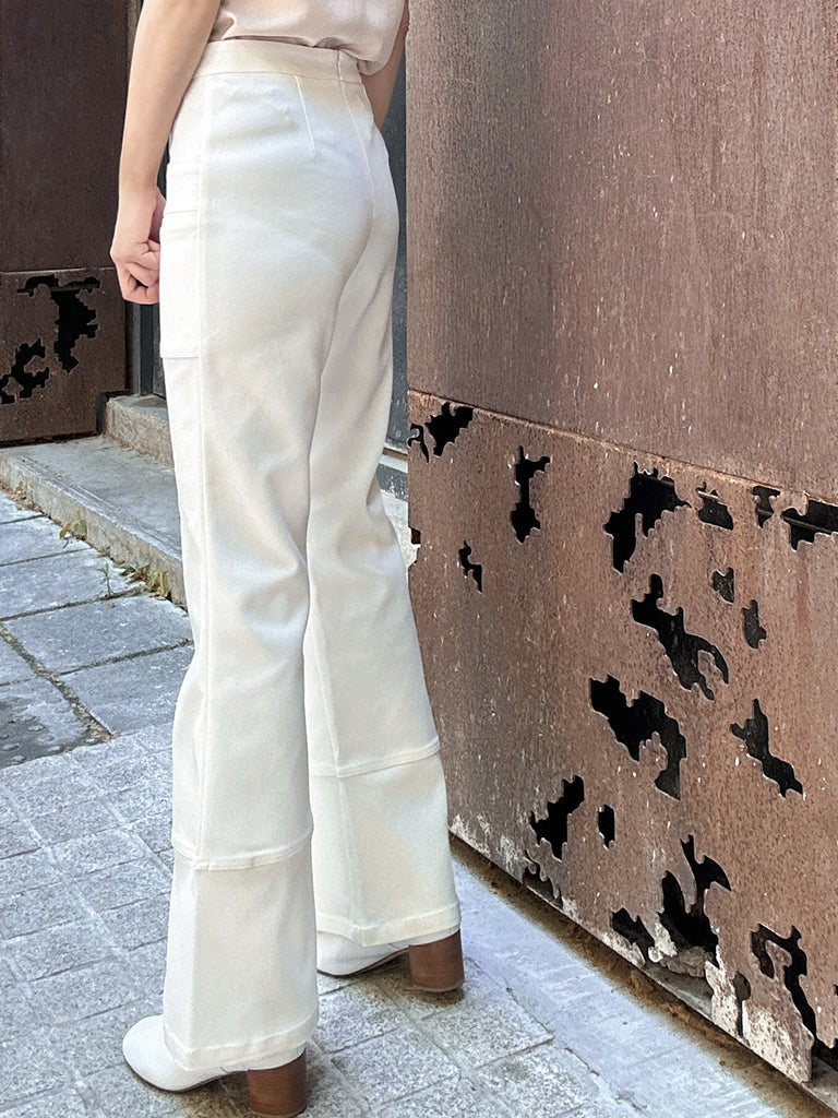 Creamy White Patch Pocket Tonal Stitch Canvas Pants