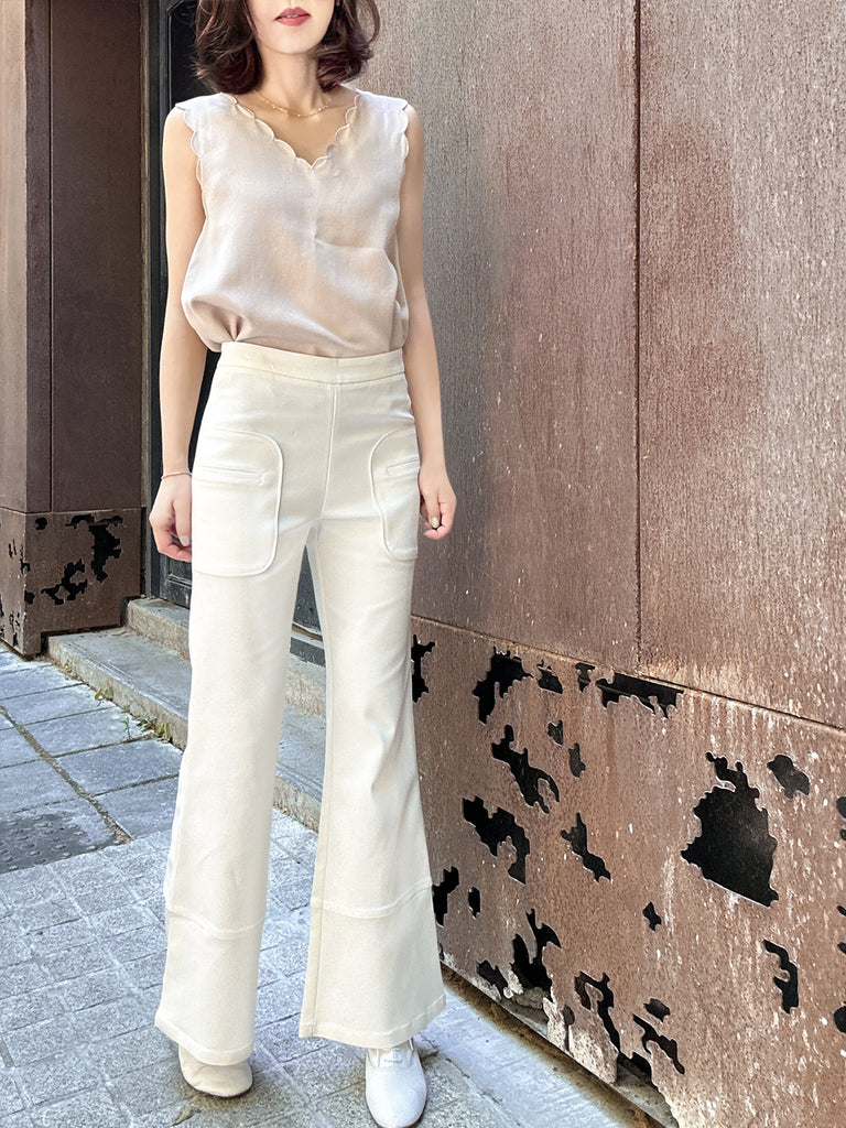 Creamy White Patch Pocket Tonal Stitch Canvas Pants