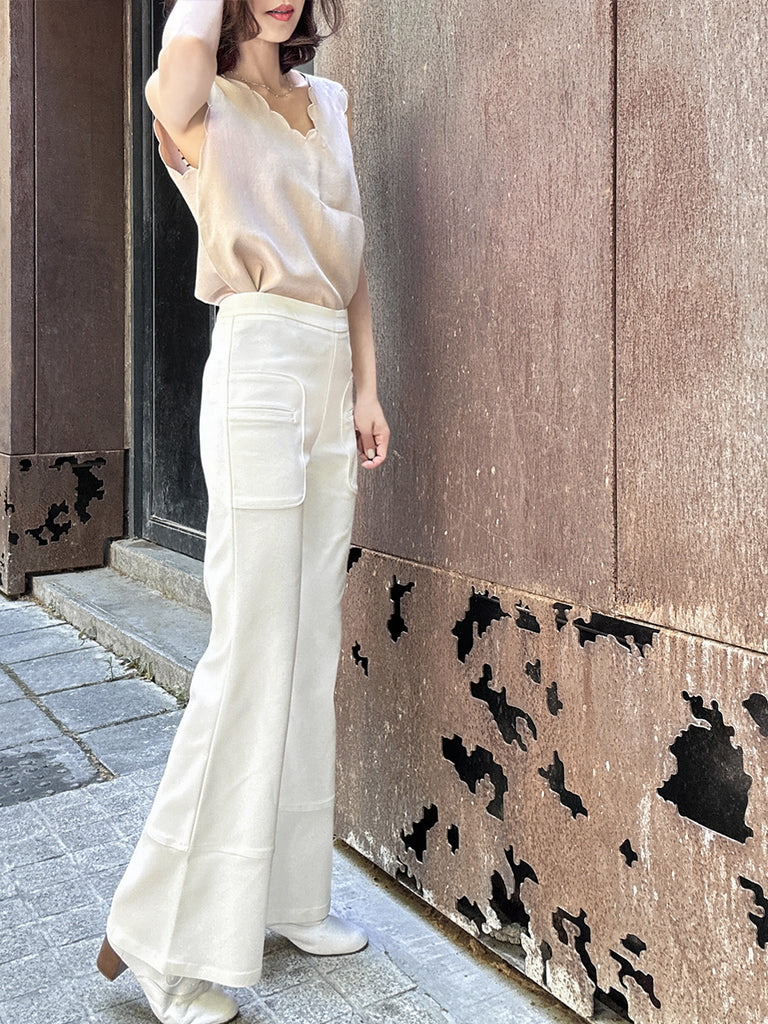 Creamy White Patch Pocket Tonal Stitch Canvas Pants