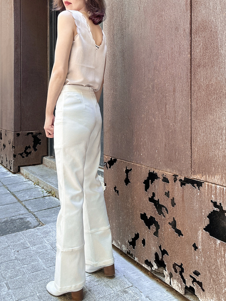 Creamy White Patch Pocket Tonal Stitch Canvas Pants