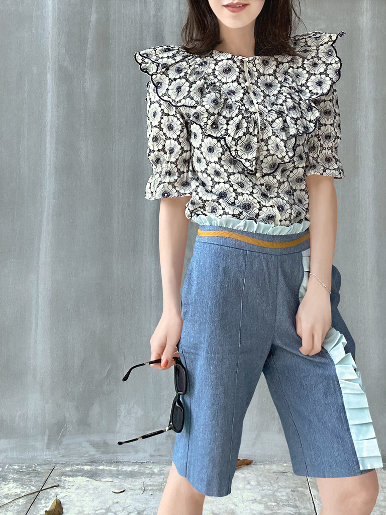 Final Sale! Violette Embroidered Ruffle Puff Sleeve Airy Blouse