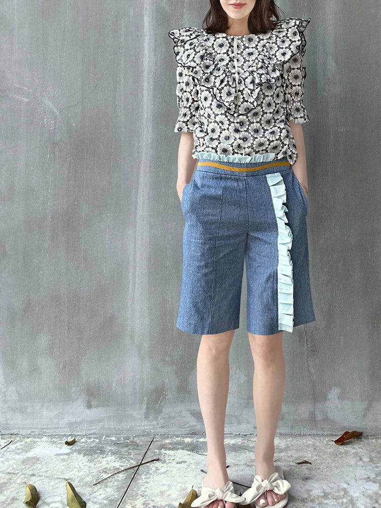 Final Sale! Violette Embroidered Ruffle Puff Sleeve Airy Blouse