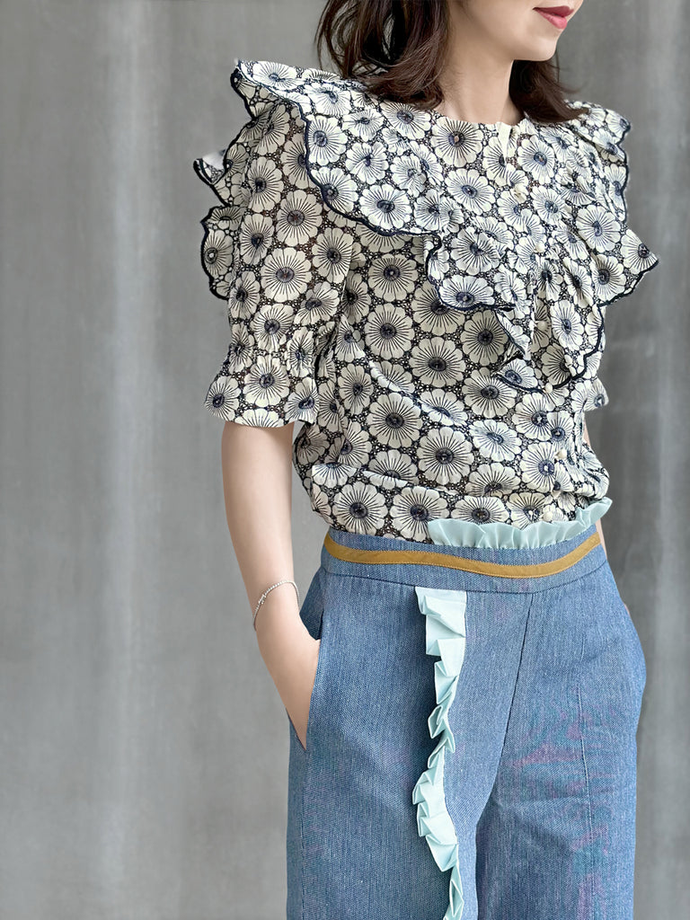 Final Sale! Violette Embroidered Ruffle Puff Sleeve Airy Blouse