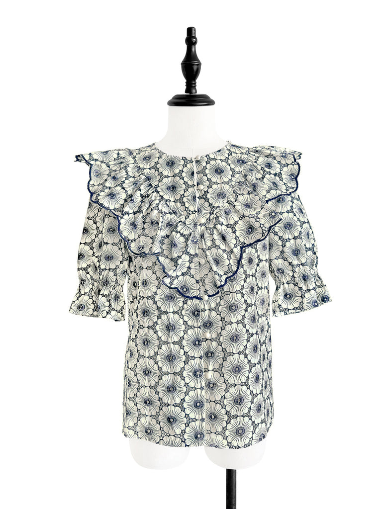 Final Sale! Violette Embroidered Ruffle Puff Sleeve Airy Blouse