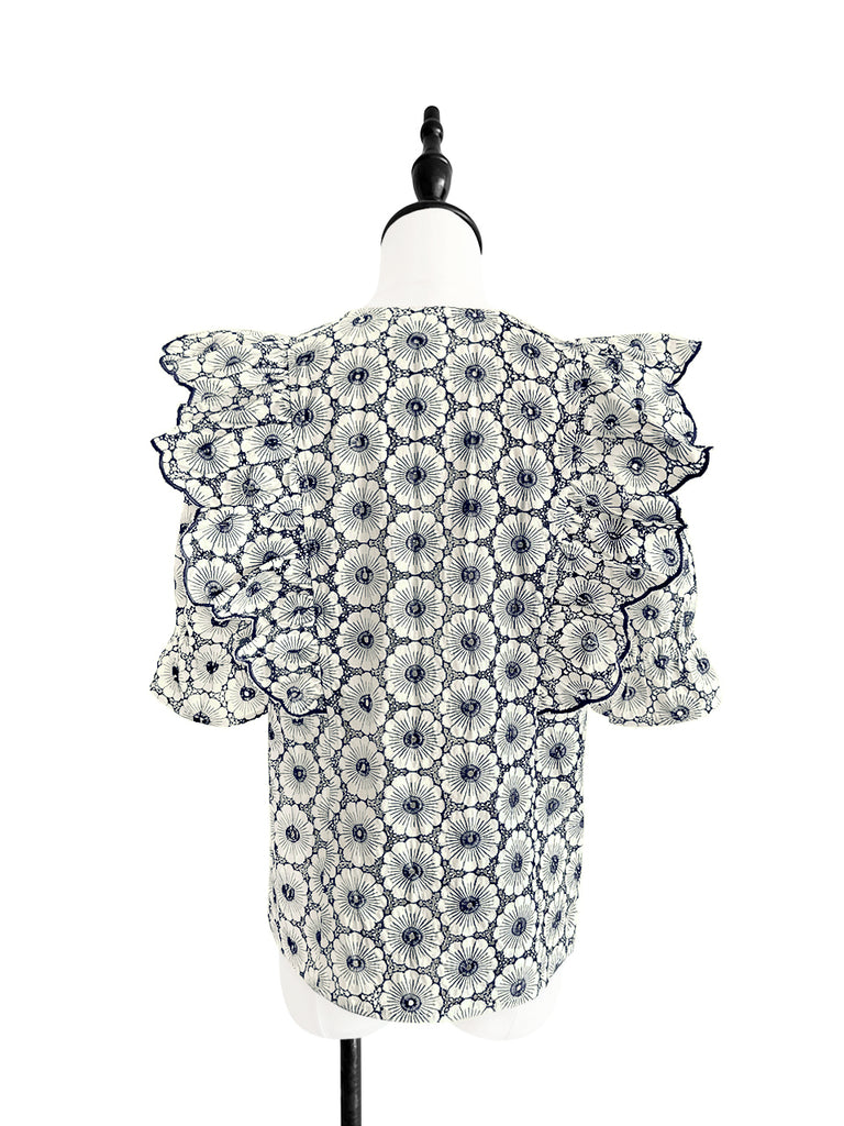 Final Sale! Violette Embroidered Ruffle Puff Sleeve Airy Blouse