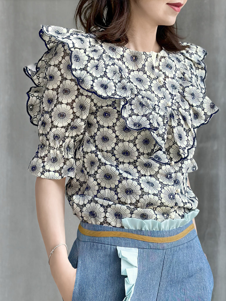 Final Sale! Violette Embroidered Ruffle Puff Sleeve Airy Blouse