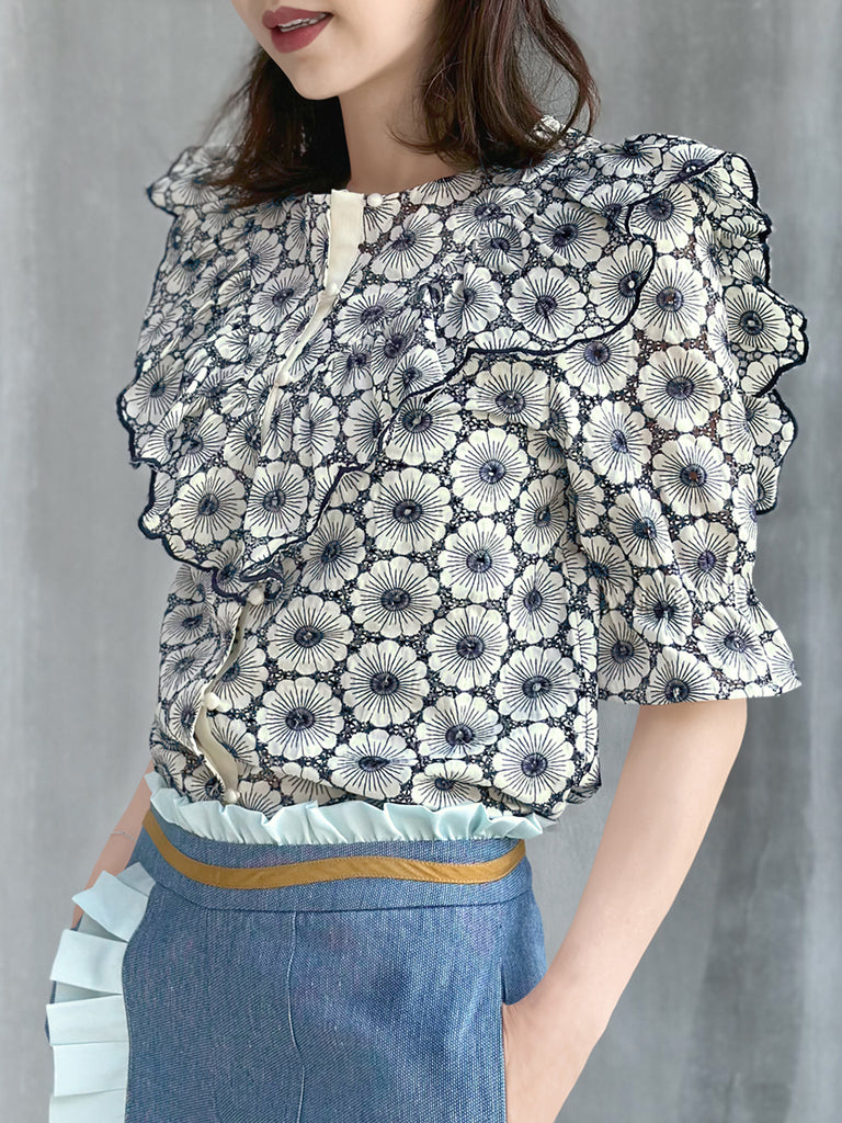 Final Sale! Violette Embroidered Ruffle Puff Sleeve Airy Blouse