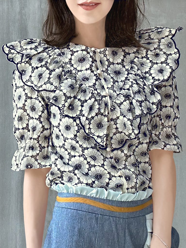 Final Sale! Violette Embroidered Ruffle Puff Sleeve Airy Blouse