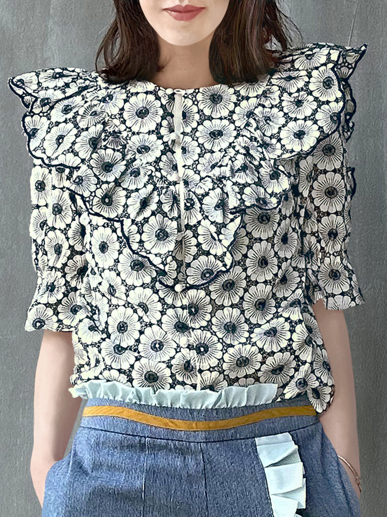 Final Sale! Violette Embroidered Ruffle Puff Sleeve Airy Blouse