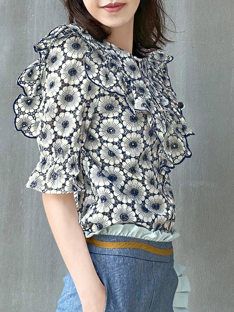 Final Sale! Violette Embroidered Ruffle Puff Sleeve Airy Blouse