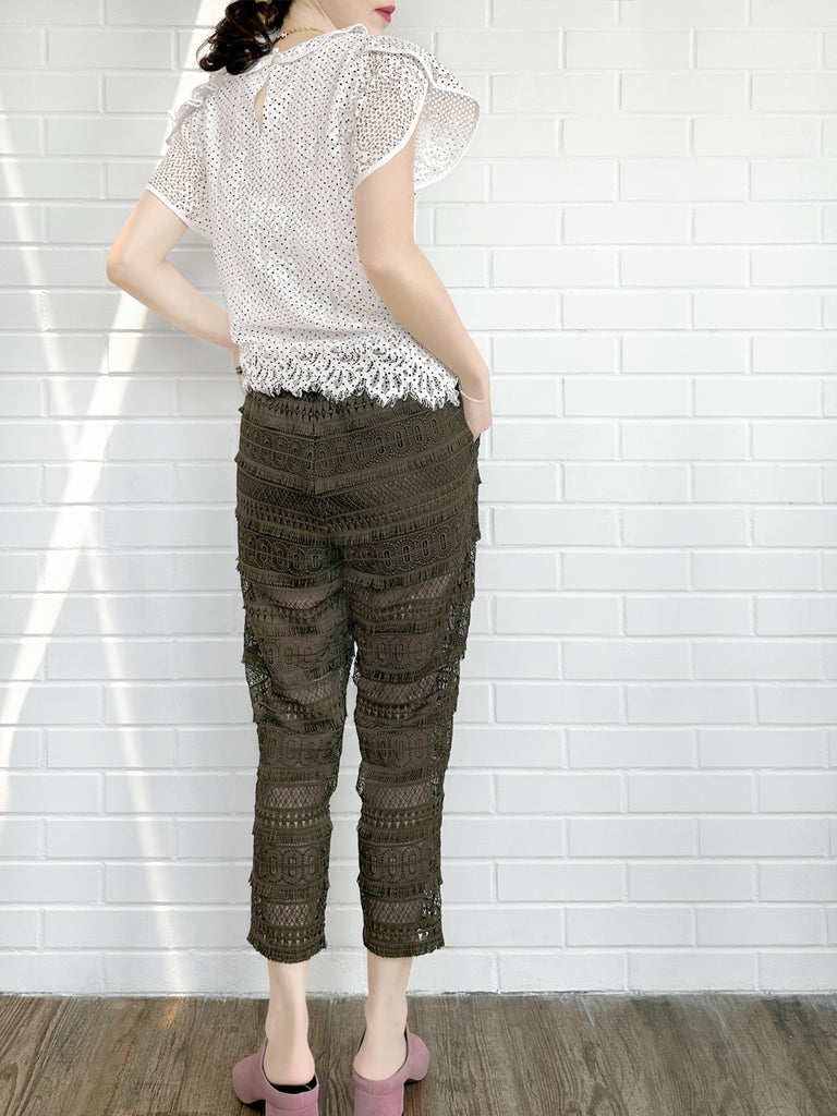 Last Chance! Monochrome Dotted Lace Frill Neck Statement Top