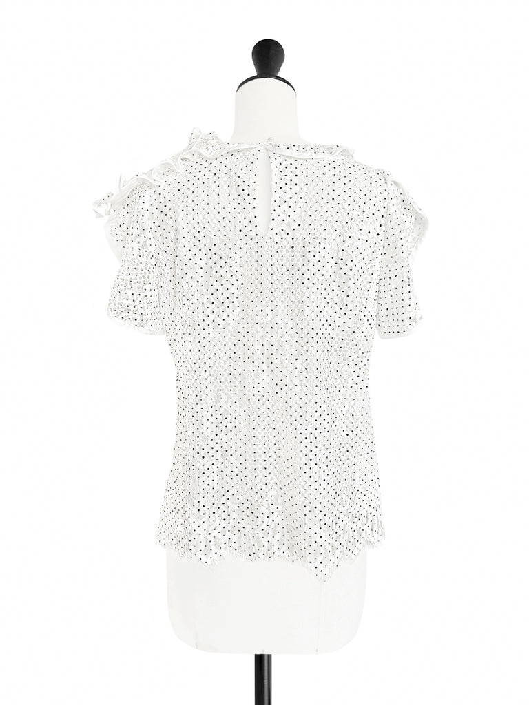 Last Chance! Monochrome Dotted Lace Frill Neck Statement Top